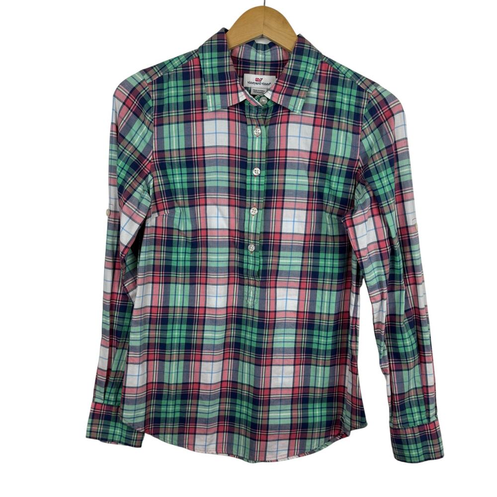 Vineyard Vines Womens‎ Multicolor Plaid Flannel Button Down Shirt Sz 0 Preppy
